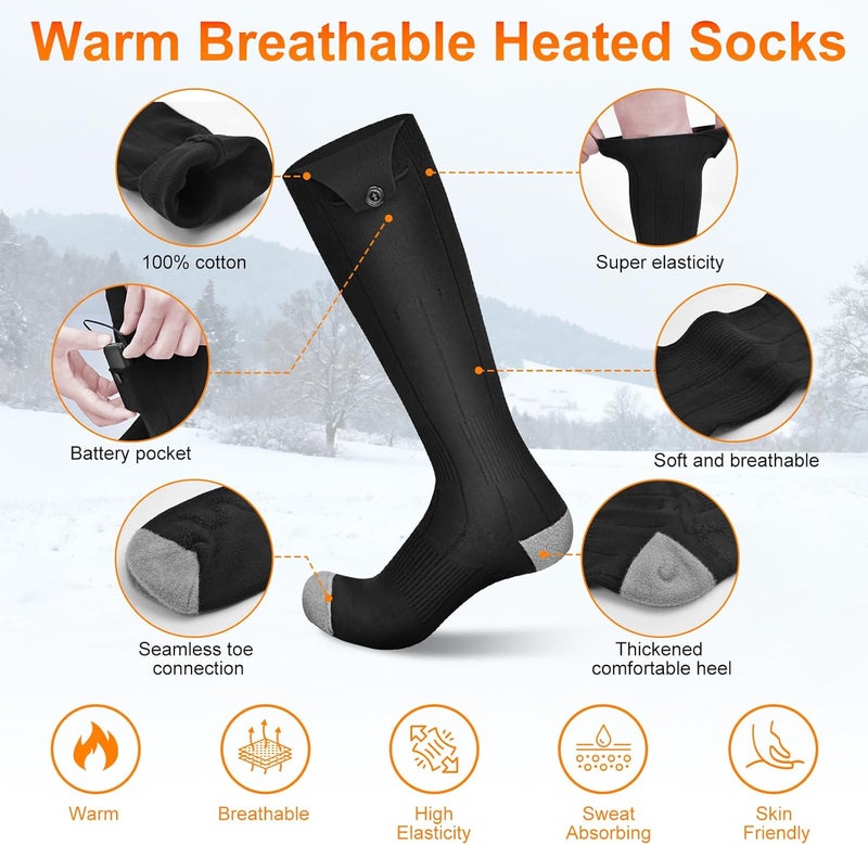 YOHELK Heated Socks, 6000mAh Rechargeable Electric Socks for Men Women with APP Control, Washable Winter Warm Thermal Socks with 4 Heating Levels for Ski Hunting Cycling Camping Hiking Motorcycle Black - Image 5